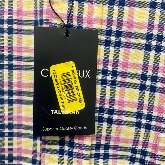 Mens Daniel Cremieux Shirt Plaid Short Sleeve Yellow Navy Pink Button Down XLT - Picture 5 of 9